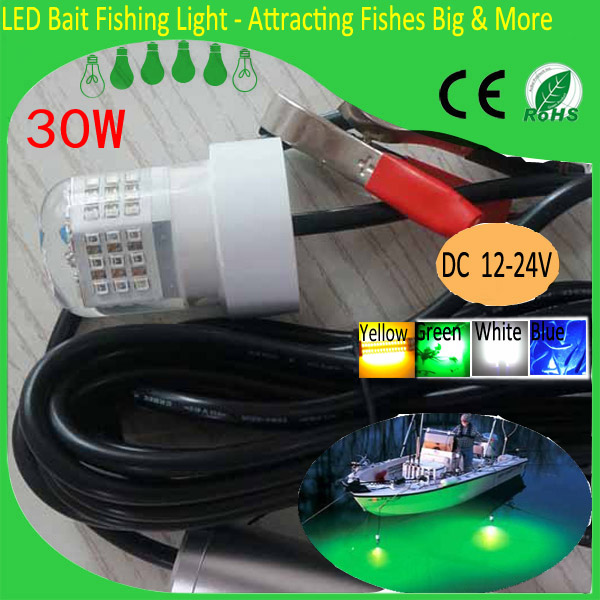 LED 녹색 수중 낚시 조명 램프, 30W, 12V, 낚시 보트 야간 낚시 미끼 조명, 물고기 어태치기 조명